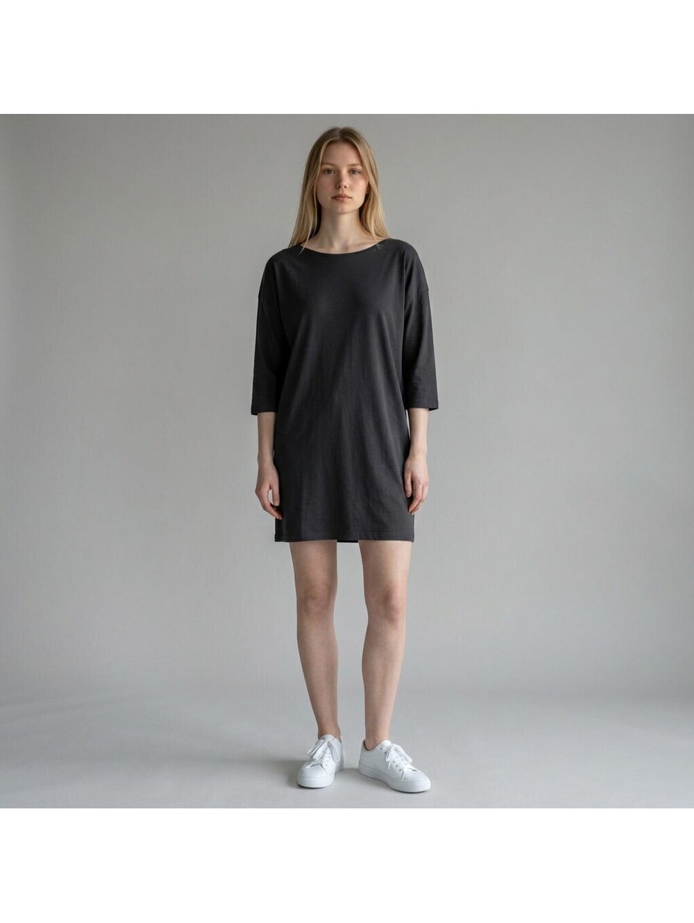 Leith Mini Dress Women S Small Black Short 3/4 Sleeve Round Neck Casual Solid